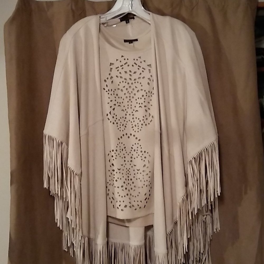 Designer suede top and cape with fringe